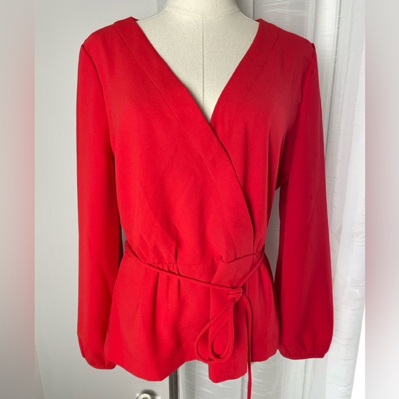 NWT J. Crew Crepe Red Wrap Tie Front Blouse Size 10 - Picture 2 of 9